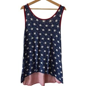 Vintage USA long‎ tank top shirt American Flag women's Medium babydoll